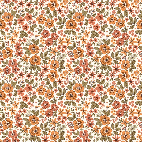 Coton fleurs orangées 2