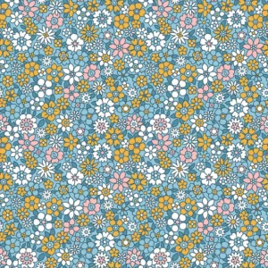 Coton imprimé fleurs bleues