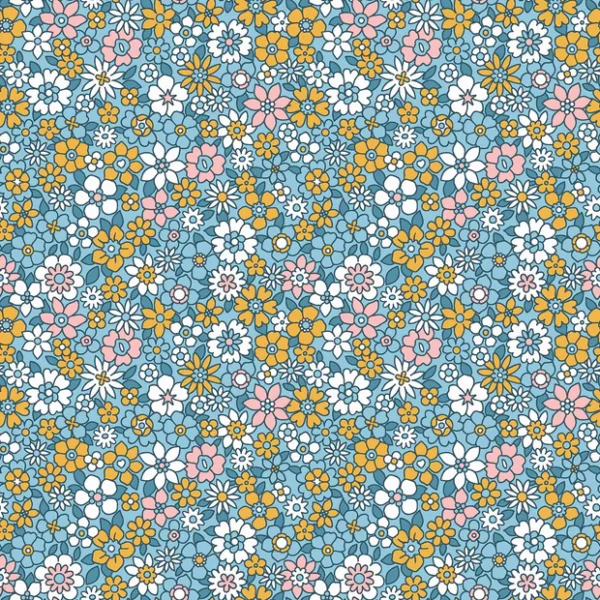 Coton imprimé fleurs bleues