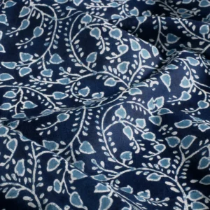 Voile de coton feuilles indigo