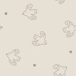 Tissu éponge - oiseaux beige