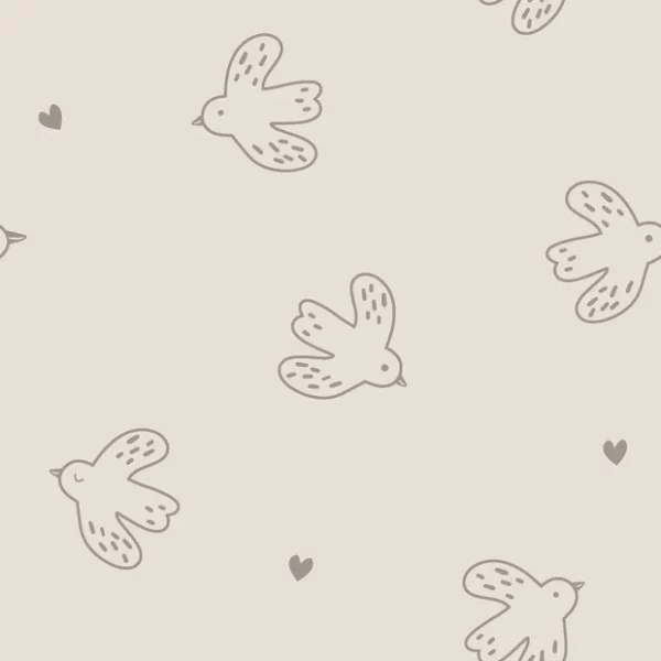 Tissu éponge - oiseaux beige