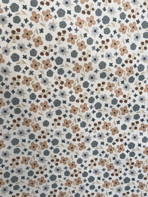 Coton enduit fleurs bleu et beige