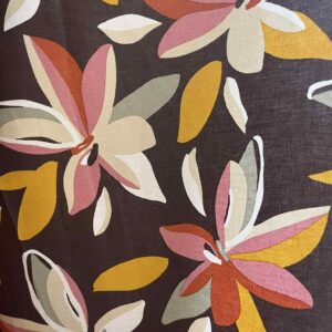 Coton enduit Maxi fleurs brun, moutarde et rose