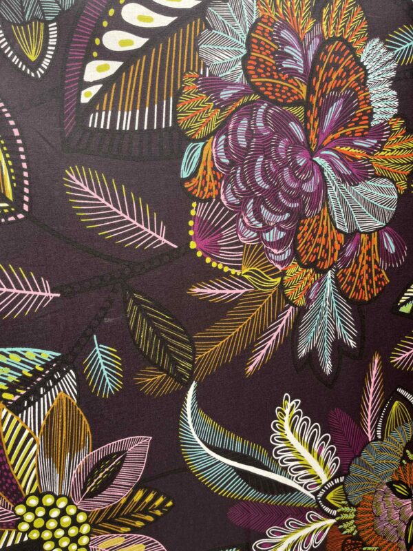 Coton enduit Indian Flower Aubergine