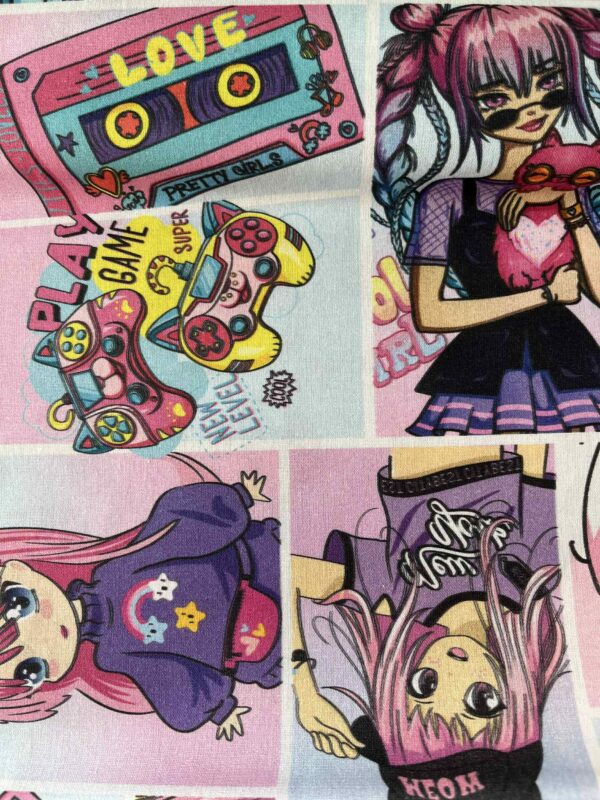 Coton enduit Manga rose et parme
