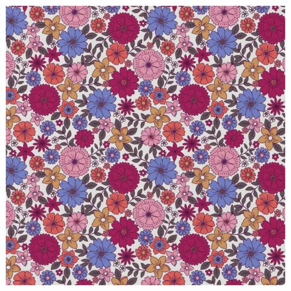 Coton enduit Brigitte fleurs prunes et bleues