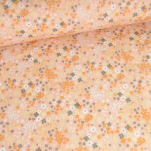 Coton enduit Myosotis rose et gris