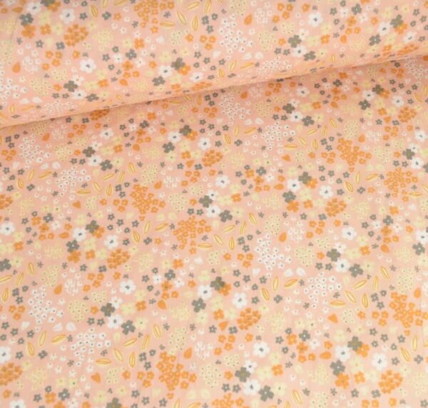 Coton enduit Myosotis rose et gris