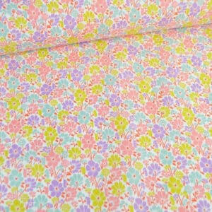 Coton enduit Poppy fleurs roses et parmes