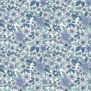 Coton imprimé fleurs cobalt bleu