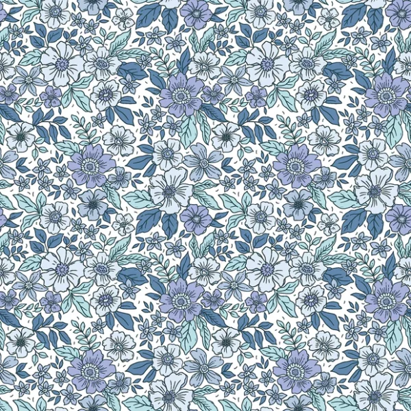 Coton imprimé fleurs cobalt bleu