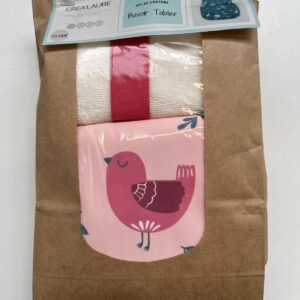 Kit Bavoir Tablier motif oiseau rose