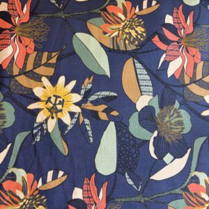 Coton effet lin floral bleu