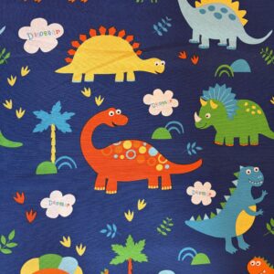 Coton effet lin imprimé dinosaures
