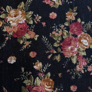 Coton effet lin fleurs vintage noir