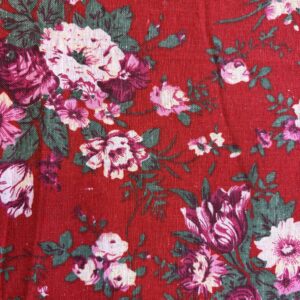 Coton effet lin fleurs vintage rouge