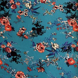 Jersey de viscose imprimé fleurs turquoise