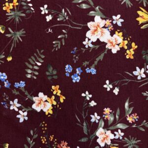 Jersey de viscose imprimé fleurs bordeaux
