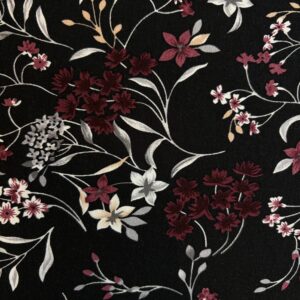 Jersey imprimé fleurs bordeaux sur fond noir