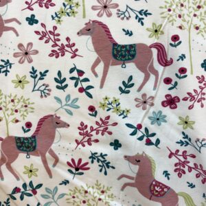 Jersey imprimé chevaux fleuris blanc cassé