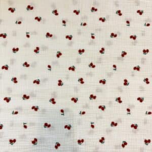 Double gaze imprimée cerises fond blanc
