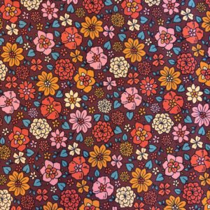 Velours milleraies fleuri multicolore bordeaux