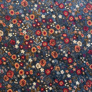 Velours milleraies fleuri bleu orange et rouge