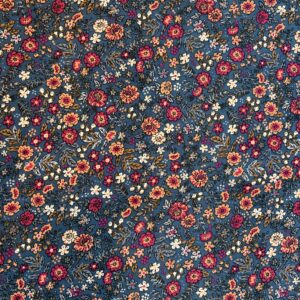Velours milleraies fleuri bleu canard