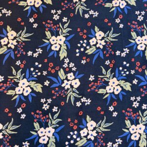 Velours milleraies fleurs graphiques bleu marine