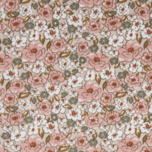 Coton imprimé KALMIA Beige/ Rose thé